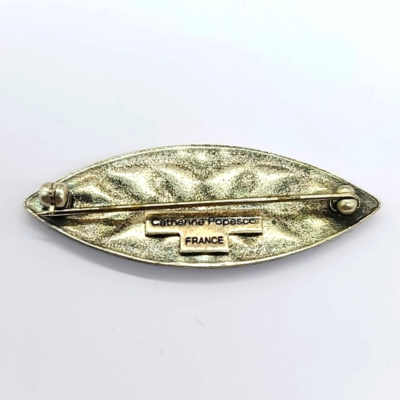 Catherine Popesco FRANCE Enamel Art Nouveau Revival Brooch w Gold Plating Detail - Picture 5 of 9